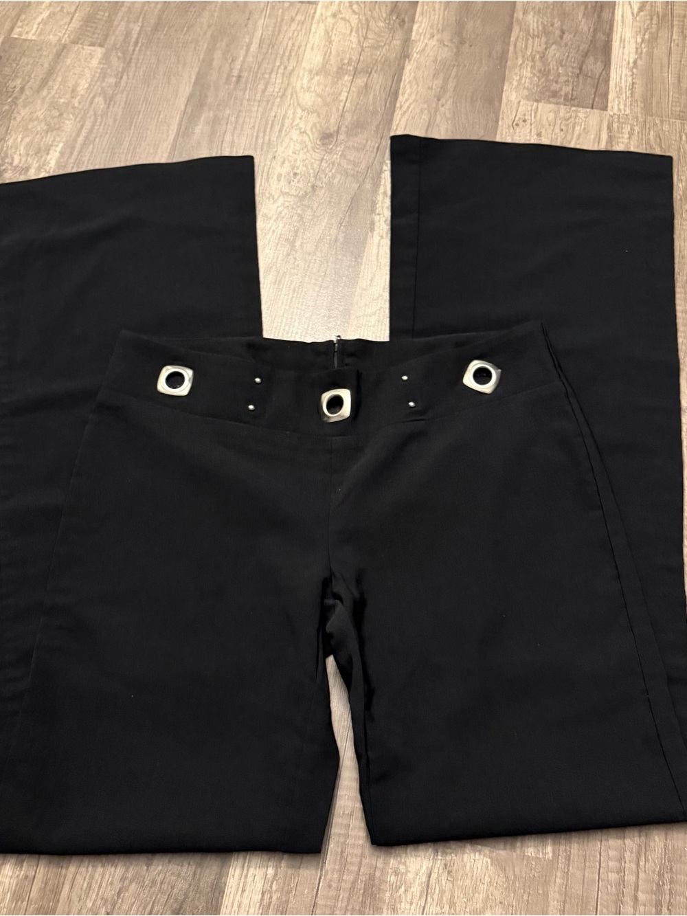 Mode International Y2K Black Low Rise Wide Leg Grommet Dress Pants Size S